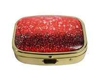 LCTCKP Custom Fashion Square Glass Gold Pill Case Decorative Metal Western Medicine Tablet Container Box (Elegant Dark Black red)