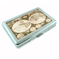 Perfection In Style Metal Silver Cigarette Case Vintage World Maps Design 006