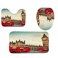 Togethor Beautiful Toilet Seat 3pcs Non-Slip Fish Scale Bath Mat Bathroom Kitchen Washable Carpet Doormats Decor