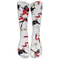 Skating Penguins RED Xmas Crew Socks Graduated Compression Socks For Women And Men - Best Medical, Nursing, Travel & Flight Socks