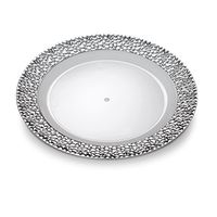 [8 Count - 7 Inch Plates] Laura Stein Designer Tableware Premium Heavyweight Plastic White Appetizer - Salad Plates With Silver Border, Party & Wedding Plate, Glitz Series, Disposable Dishes