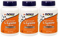 Now Foods L-Lysine 1000 mg Double Strength - 100 Tabs 3 Pack