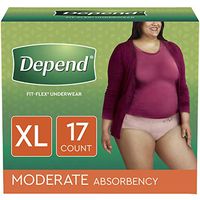 Depend FIT-FLEX Incontinence Underwear for Women, Disposable, Moderate Absorbency, XL, Blush, 68 Count (4 Packs of 17)