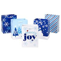 Hallmark 6" Small Holiday Gift Bags (Pack of 5) Blue Winter Scenes, Stripes, Snow
