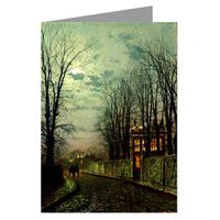 12 Vintage Notecard Set of John Atkinson Grimshaw Victorian Painting of London Street Scene Titled A Wintry Moon-1886