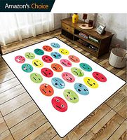 Bigdatastore Paisley Customize Door Mats for Home Mat, Watercolor Abstract Facial Expressions Winking Crying Loving Surprised Collection, Easy Maintenance Area Rug Living Room Bedroom Carpet(8'x 10')