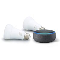 Echo Dot (3rd Gen) Charcoal Bundle with Philips Hue White & Color 2-pack A19 Smart Bulbs, Bluetooth & Zigbee compatible (No Hub Required)