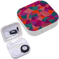 Portable Contact Lens Case Box Travel Kit Mirror + Bottle + Tweezers Container Holder [ Bright Colors Mosaic ]