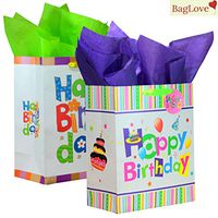 BagLove Large Birthday Gift Bags with Tissue Paper for Kids (2 Pack) 10.5" x 13" x 5.5" Premium Gift Bags for Girls of all ages