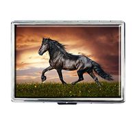 Cigarette Case Storage Case Box Stylish Credit Business Card Holder Case Box Unique Stainless Steel Silver (Brown Horse)