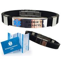 "Allergic to Peanuts" Designer Medical Alert ID Bracelet. Choose Color!