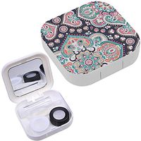 Portable Contact Lens Case Box Travel Kit Mirror + Bottle + Tweezers Container Holder [ Beautiful Indian Floral Paisley ]