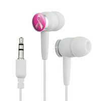 Breast Cancer Awareness Ribbon Novelty in-Ear Earbud Headphones - White