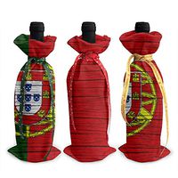 NBteach Portugal Wooden Texture Portuguese Flag 3pcs Christmas Xmas Red Wine Glass Bottle Wraps Cover Bag Decorations Ornaments Theme Tasting Charms Accessories Gifts Set