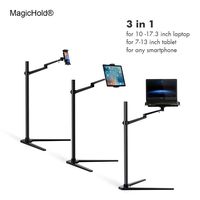 MagicHold 3 in 1 360º Rotating Height Adjusting Laptop Stand/Compatible with IPAD IPAD PRO/Tablet Bed Floor Stand for Laptop(13-15.6 inch) (Black)