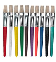 Charles Leonard Creative Arts Flat Tip Paint Brushes, Short Stubby Plastic Handle with Hog Bristle, 7.5 Inch, Assorted Colors, 10-Pack (73290)