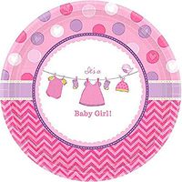 Amscan 541489 It's a Baby Girl   Round Plates 7" Pink