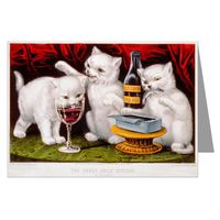 12 Note Cards set of Currier and Ives Three White Jolly Kitties At The Party