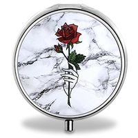 Compact 3 Compartment Medicine Case, IMLONE Customized Marble Rose Pill Organizer Metal Pill Box Pill Container for Purse, Travelling and Daily Needs