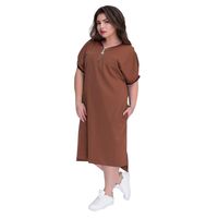 Dress Summer Casual,Sakoid Women Plus Size Solid Color Dress Short Sleeve V-Neck Stripe Easy Fitting Midi Dress(Khaki,XXXXL)