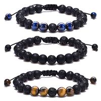 BOMAIL 8mm Lava Rock Aromatherapy Anxiety Essential Oil Diffuser Bracelet Braided Rope Natural Stone Yoga Beads Bracelet for Men Women