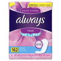 Always Thin Unscented Daily Liners, Wrapped, Regular Absorbency, 162 Count