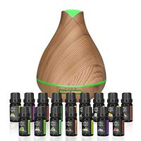 Aromatherapy Diffuser & Essential Oil Set - Ultrasonic Diffuser Extreme Cool Mist Output - Top 16 Oils 350ml-Auto Shut-Off 7 color LED – 100% Pure Therapeutic Grade Aroma Essential Oils-Lavender