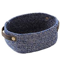 MSlongzc Organizer Box Storage Containers Storage Bins Cubes Organizer with Dividers Foldable Compartment Organizer Hand Woven Cosmetics Stationery Storage Basket Box Desktop Sundries Navy Blue