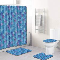 Naiflowers Bathroom Mat Sets 4 Piece, Fish Scale Carpet Doormats Decor Shower Curtain and Rugs Bath Mat for tub Kids Floor, Non-Slip Shower Curtain Bathroom Mat for Entry Kitchen