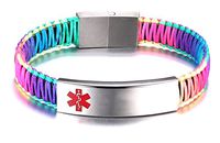 JF.JEWELRY Free Engraving Medical Alert ID Bracelet for Women with Nylon Rope Braid Wrapped Link 7.5",Technicolor
