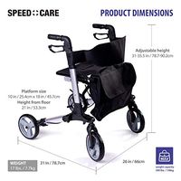 SPEED CARE FDA Approved Euro Style Deluxe Dual Brake Rollator Walker with Seat,Small Saddle Bag Included