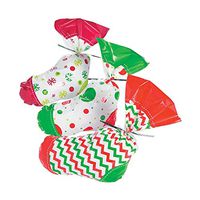Fun Express - Stocking Treat Bags (1dz/pbh,12pbh) for Christmas - Party Supplies - Bags - Cellophane Bags - Christmas - 144 Pieces