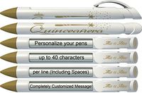 Greeting Pen Personalized Pens- Quinceañera Wand 15th Birthday Party Favor/Invitation Rotating Message Pen - 25 Pack (P-QP-405-25)