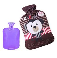 2L Purple Color Hot Water Bottle + Cute Monkey Style Fleece Cover (Random Bag)