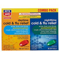 Rite Aid Daytime and Nighttime Cold and Flu Medicine - 24 Count | Cold and Flu Relief | Combo Pack