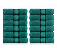 COTTON CRAFT Ultra Soft 12 Pack Wash Cloths 12x12 Teal Weighs 2 Ounces Each - 100% Pure Ringspun Cotton - Luxurious Rayon Trim - Ideal for Everyday use - Easy Care Machine wash