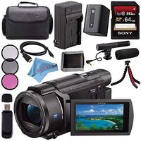 Sony FDR-AX53 FDRAX53 4K Ultra HD Handycam Camcorder + Rechargable Li-Ion Battery + Charger + Sony 64GB SDXC Card + Carrying Case + Tripod + HDMI Cable + Card Wallet + Card Reader + Fibercloth Bundle