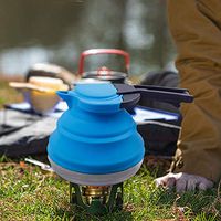 Dltsli 1.2L Blue Portable Silicone Collapsible Tea Kettle Outdoor Camping Travel Kettle Foldable Pot