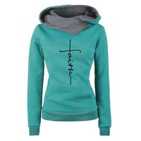 BALABA◕｡Womens Faith Letter Sweatshirt Hooded Long Sleeve Pullover Sweatshirt Green
