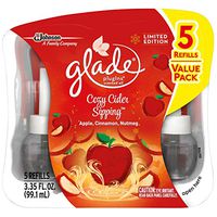 Glade PlugIns Scented Oil Refill, Essential Oil Infused Wall Plug in, Up to 30 Days of Continuous Fragrance, 3.35 FL OZ (Cozy Cider Sipping; 5 Count)