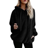 Lloopyting Women's Winter Hooded Sweatshirt Long Sleeves Faux Shearling Shaggy Warm Pullover Zipped Up with Pockets Tops Black