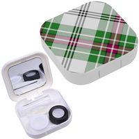 Portable Contact Lens Case Box Travel Kit Mirror + Bottle + Tweezers Container Holder [ Green White Tartan Diagonal ]