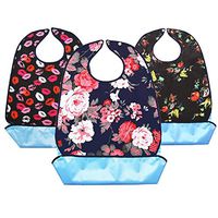 JINTAOFA Adult Bibs with Optional Crumb Catcher- Adult Washable Bibs for Eating Dining Clothing Mealtime Protectors- Senior Waterproof Washable Bib, Pack of 3