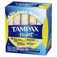 Tampax Pocket Pearl Tampons Regular Absorbency with LeakGuard Braid, Unscented, 16 Count