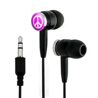 Peace Sign Symbol Pink Novelty in-Ear Earbud Headphones - Black
