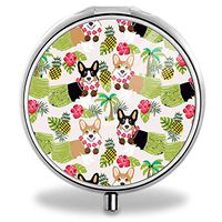 Round Silver Pill Box 2.1 Inches Dog Puppies Medicine Tablet Holder Organizer Case for Purse