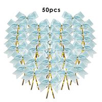 NOYI TRAXD 50 Pieces Twist Tie Bows Silver Gold Twist Tie with Metallic Ribbon (Blue)