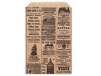 Set/50 Vintage Newspaper Print Flat Paper Gift Bags, Favor Size, 4.75" x 6.75"