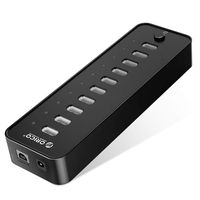 ORICO 10-Port USB Data Hub with 30W Power Adapter for PC, XPS, Surface Pro, MacBook, Mac Pro/Mini, and iMac, for iPhone 7 / 6s Plus Galaxy Series - Black