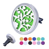 HOUSWEETY Car Air Freshener Aromatherapy Essential Oil Diffuser - Tree of Life Stainless Steel Locket,12 Refill Pads (Dull Silver-38mm)